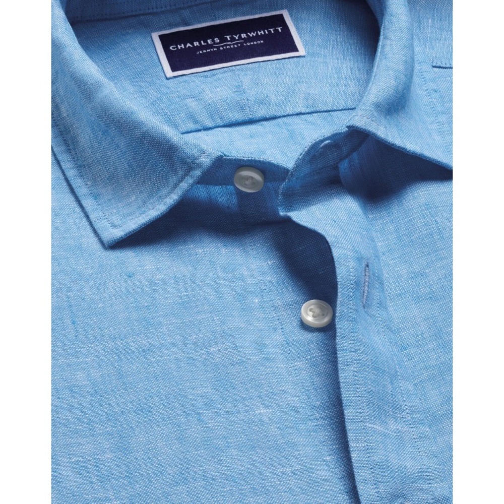 Charles Tyrwhitt Slim Fit Linen Shirt Ocean Blue XL CSH00150CEM